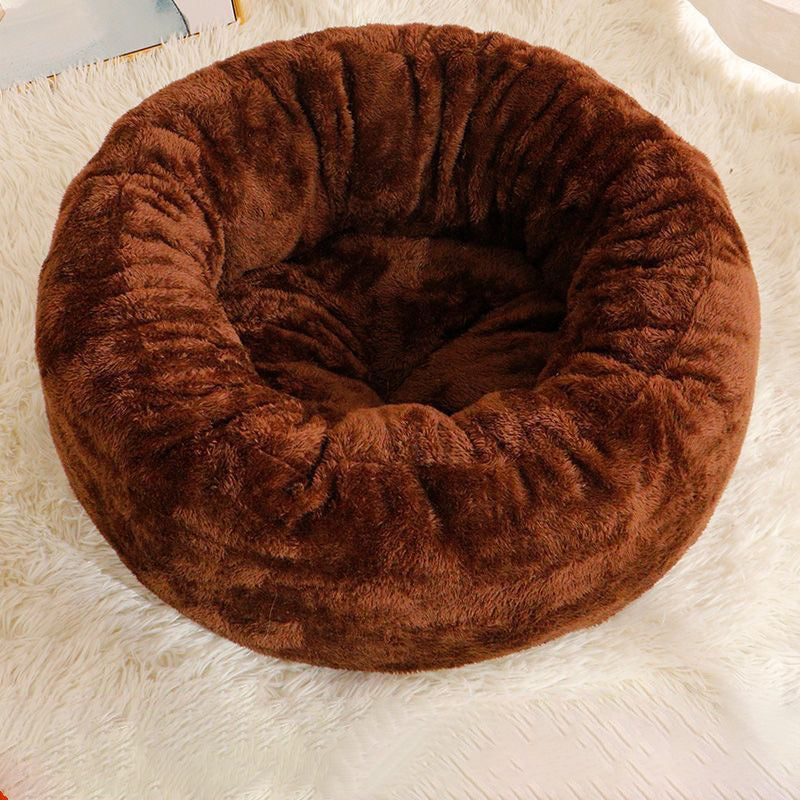 Pet Dog Bed Long Plush Donut Round Bed