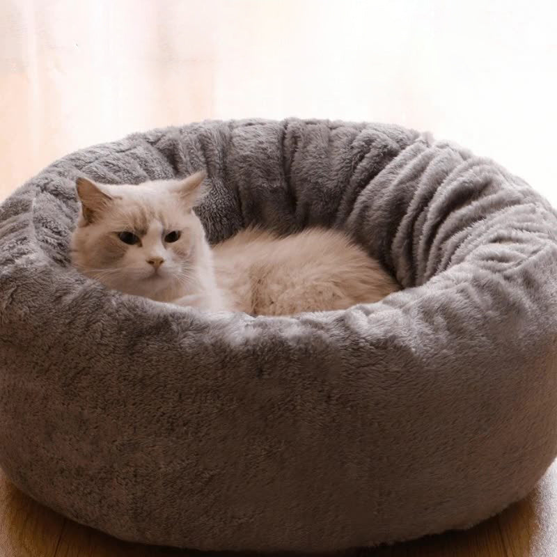 Pet Dog Bed Long Plush Donut Round Bed