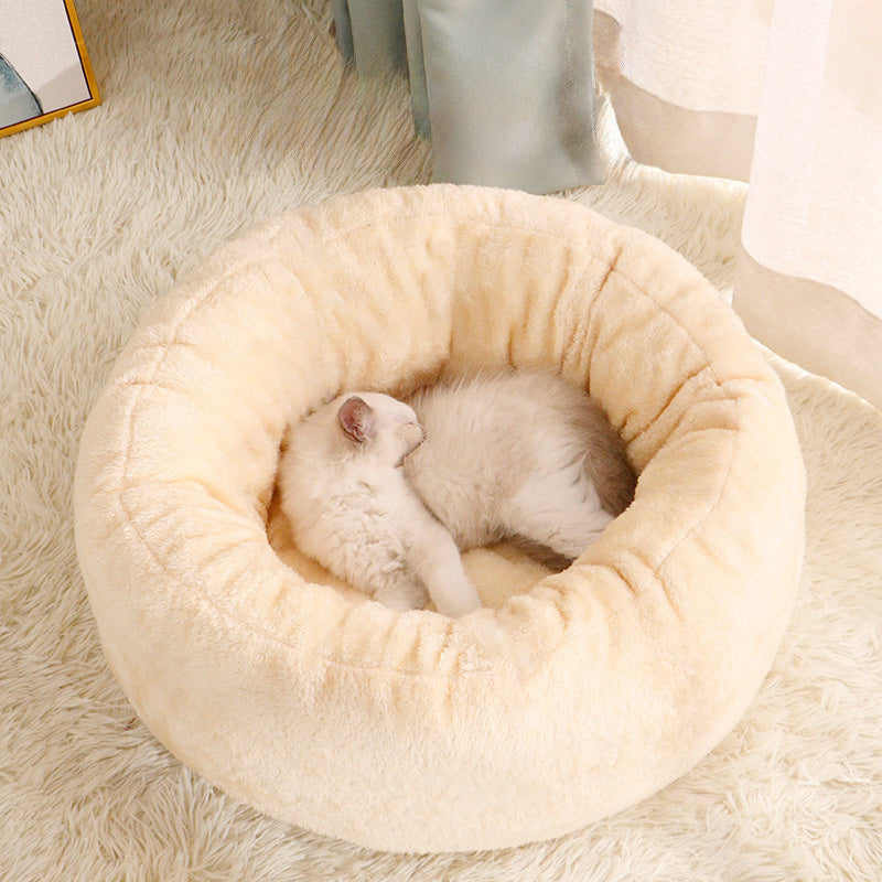 Pet Dog Bed Long Plush Donut Round Bed