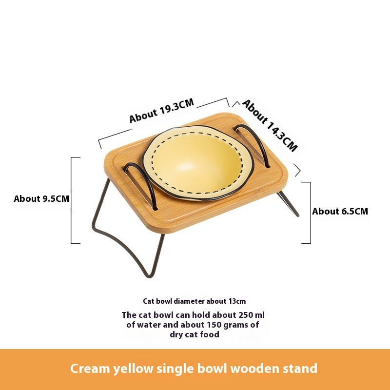 Pet Wooden Rack Ceramic Cat Bowl